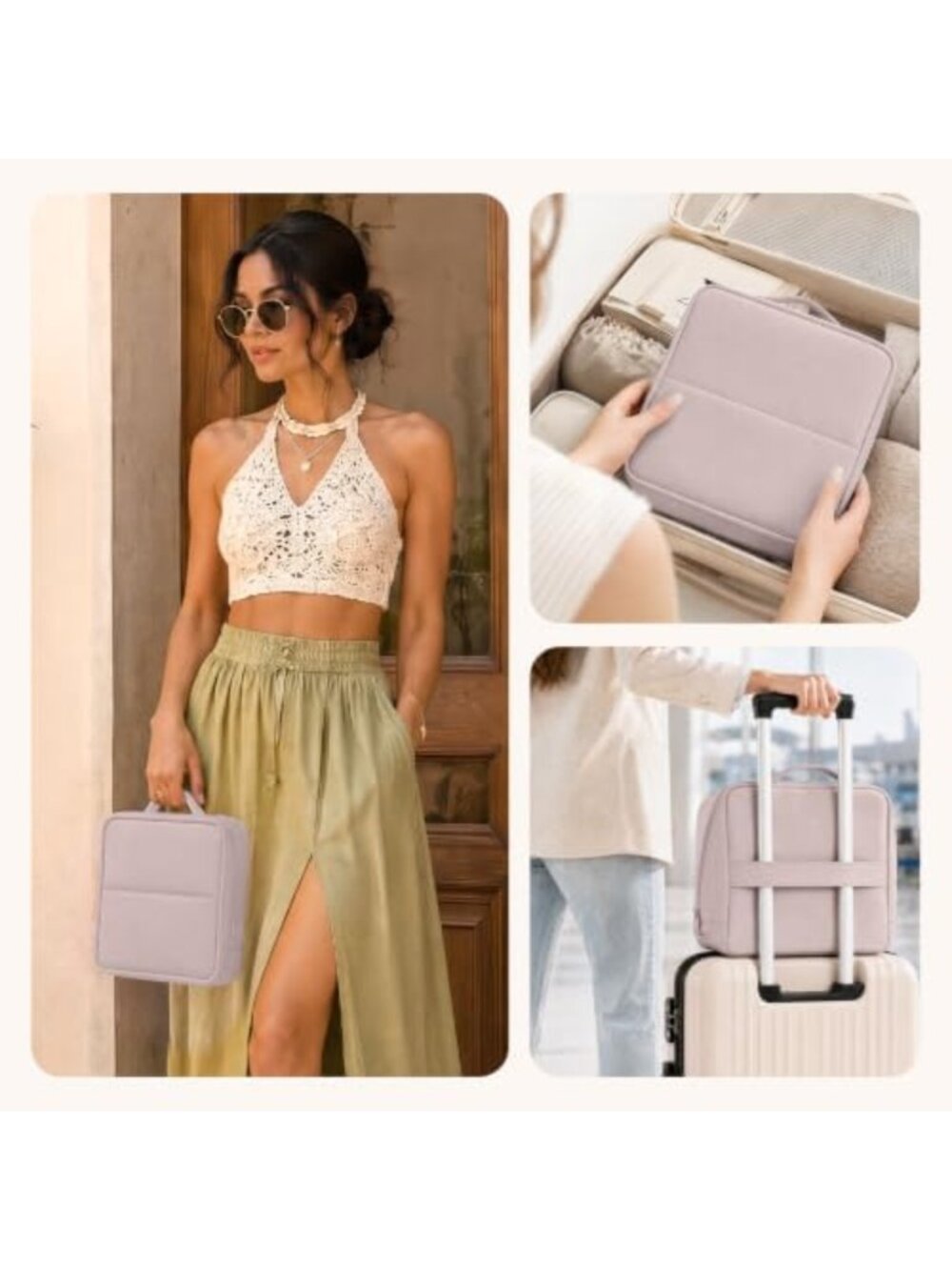 Stylish Travel Makeup Bag - Folding Leather Cosmetic Organizer with Handle - Picture 4 of 7